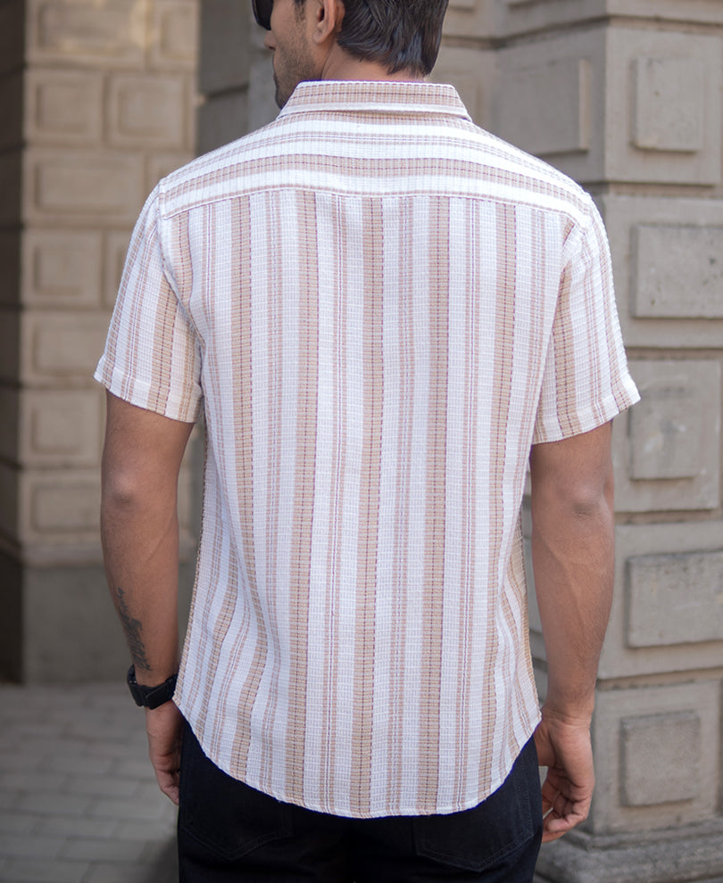 Beige Structure Striped Shirt