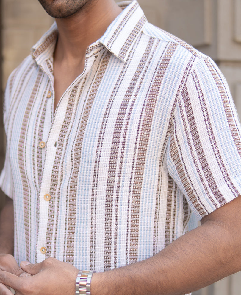 Brown Structured Stripe Shirt