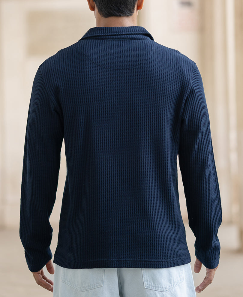 Navy Zip Polo T-Shirt