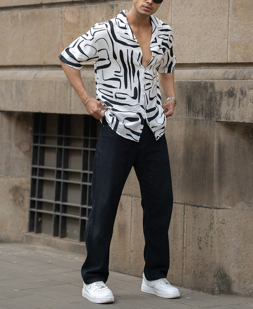 White Abstract Flowy Printed Shirt