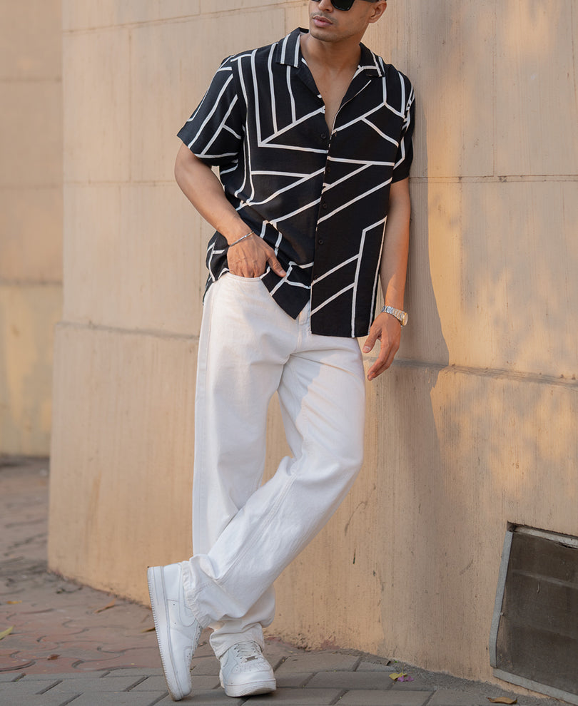 Black Macro Geometric Print Shirt