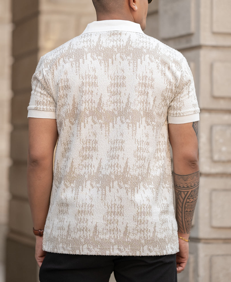 Beige Regular Fit Quarter Zip Polo T-Shirt
