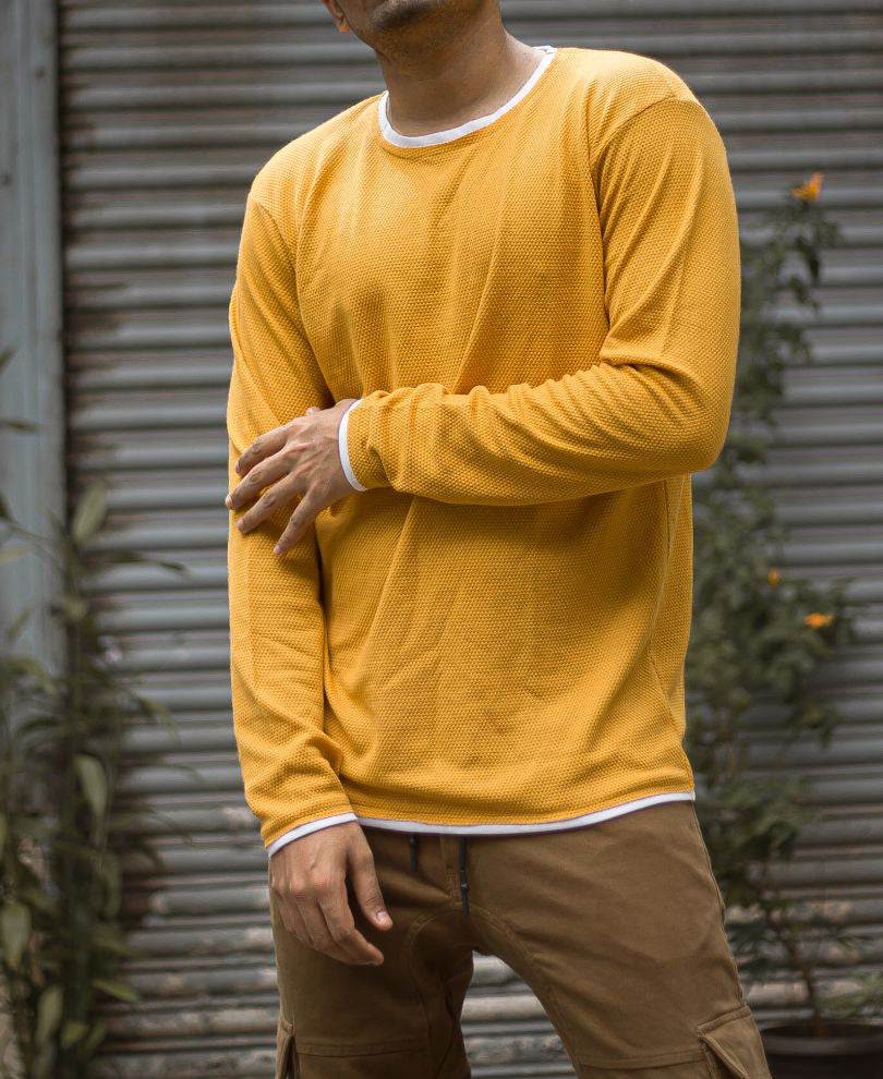 Mustard Round Neck Full Sleeves T shirt