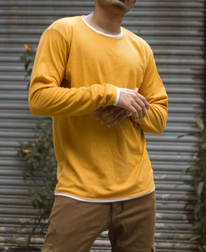 Mustard Round Neck Full Sleeves T shirt