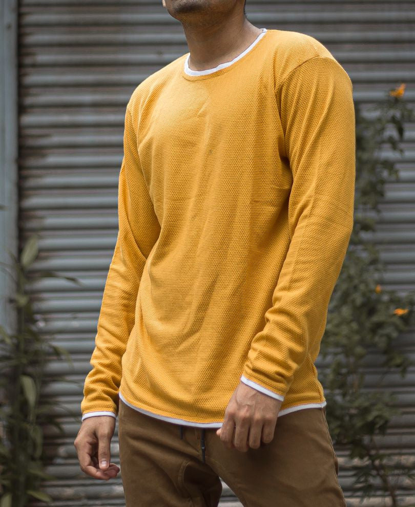 Mustard Round Neck Full Sleeves T shirt