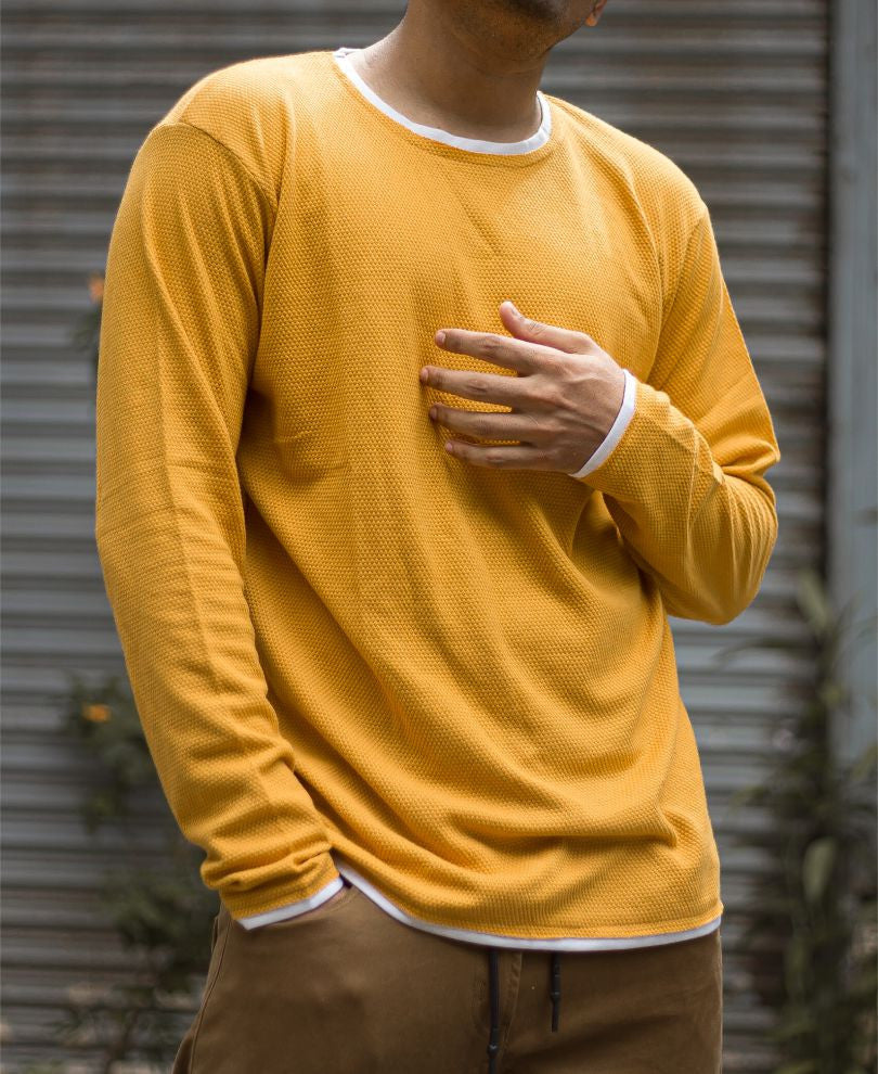 Mustard Round Neck Full Sleeves T shirt