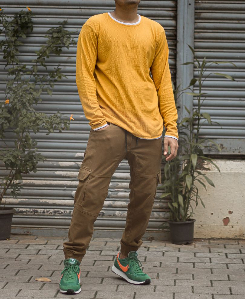 Mustard Round Neck Full Sleeves T shirt