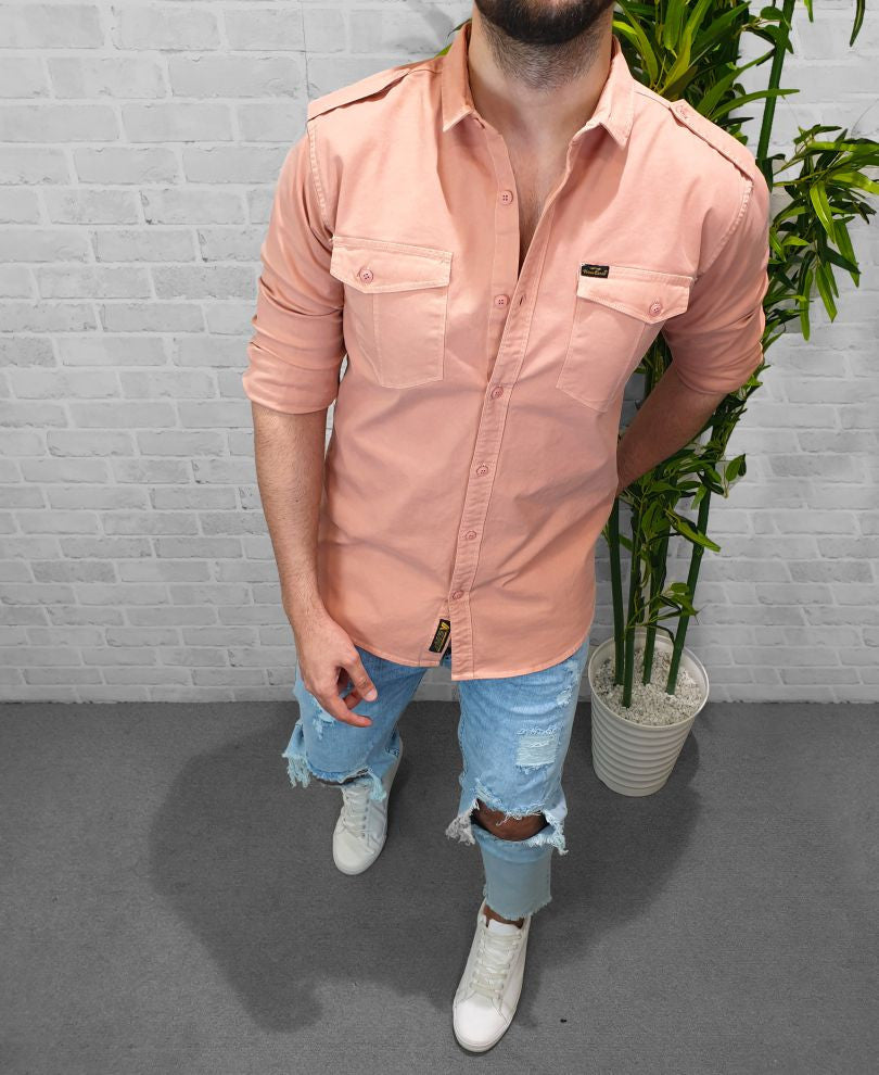 Pink Plain Denim Shirt