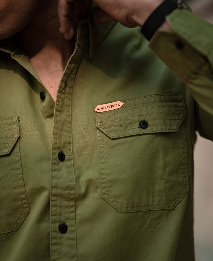 Urban Green Plain Full Sleeves Shirt