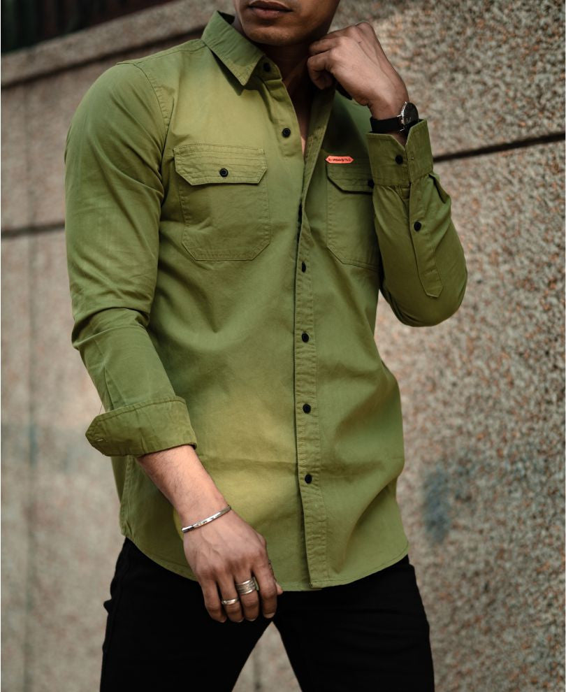 Urban Green Plain Full Sleeves Shirt