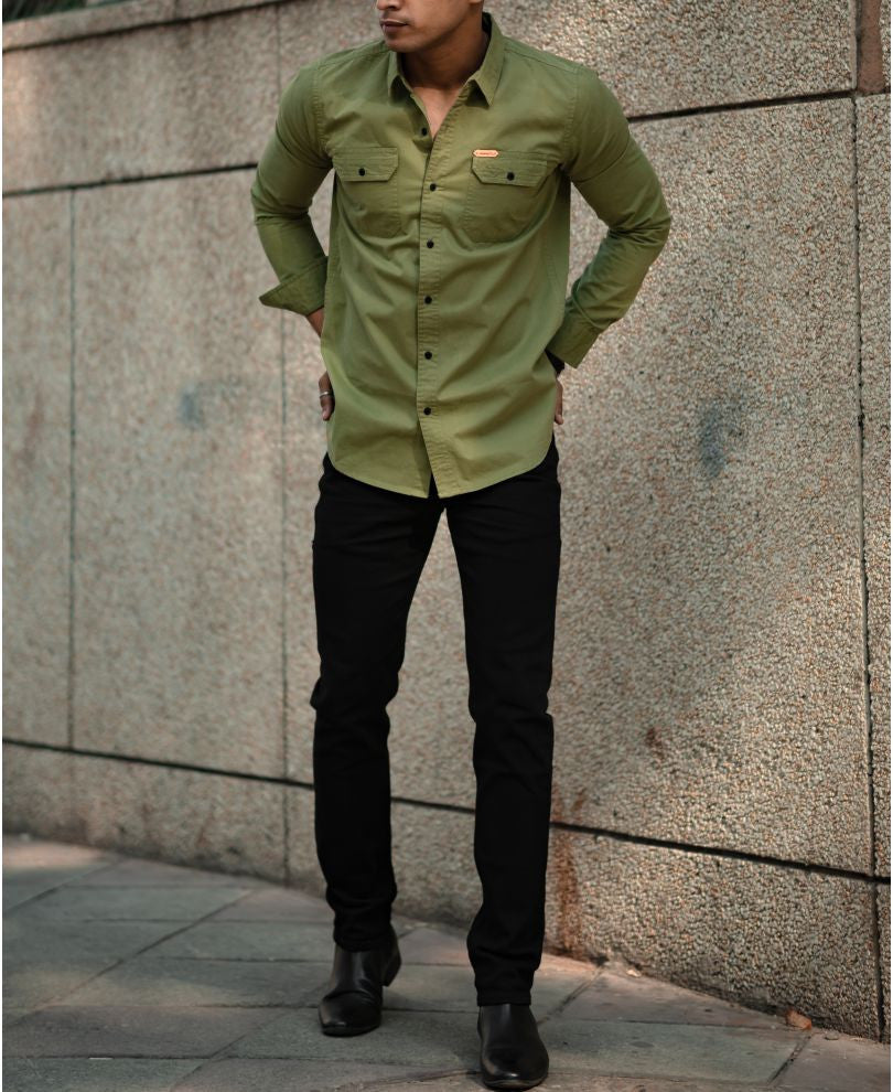 Urban Green Plain Full Sleeves Shirt