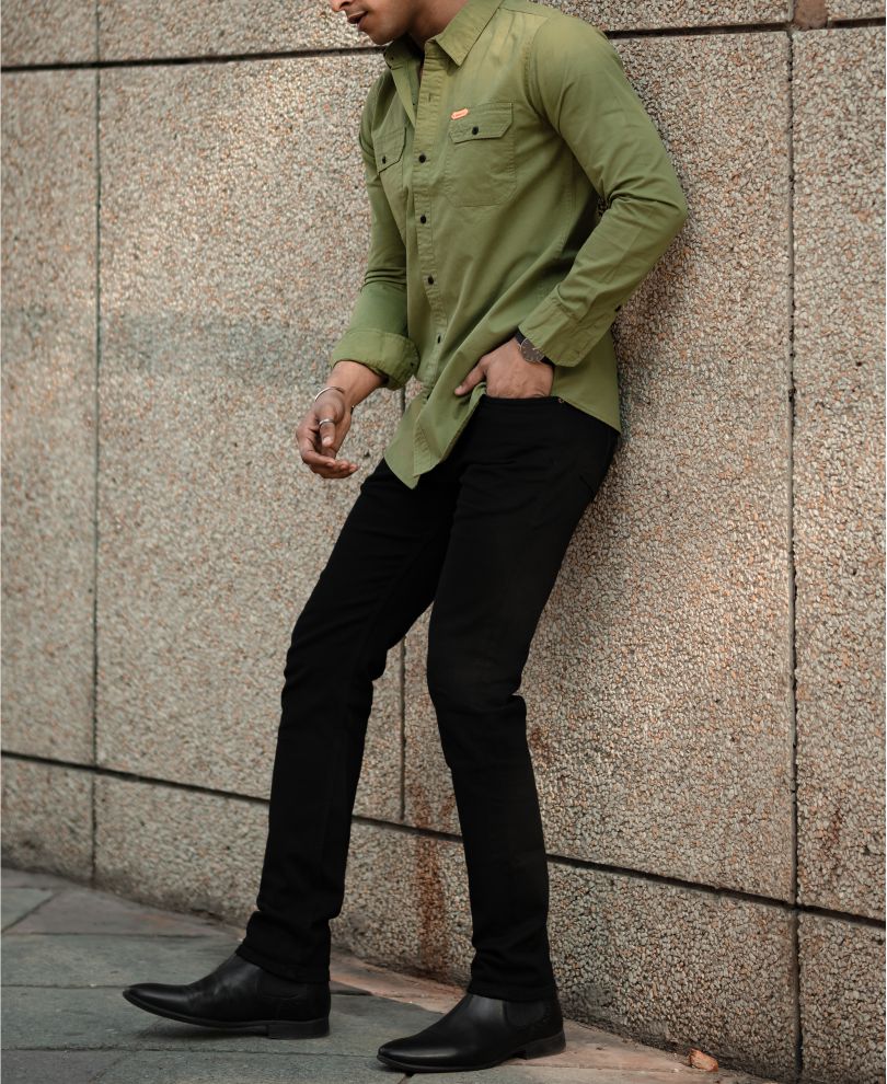 Urban Green Plain Full Sleeves Shirt
