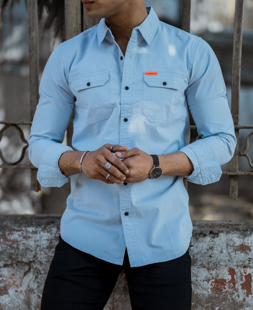 Urban Sky Blue Plain Full Sleeves Shirt