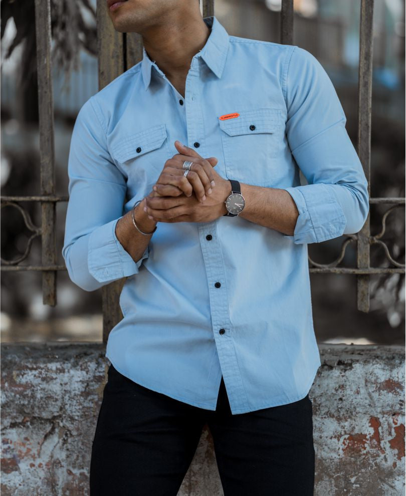Urban Sky Blue Plain Full Sleeves Shirt