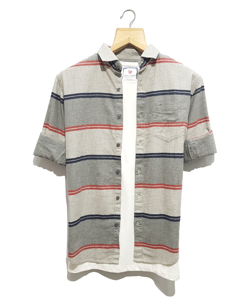 Grey Multi Color Stripes Shirt
