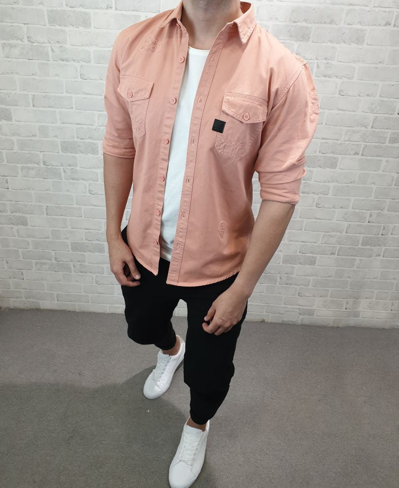 Urban Pink Ripped Denim Casual Shirt