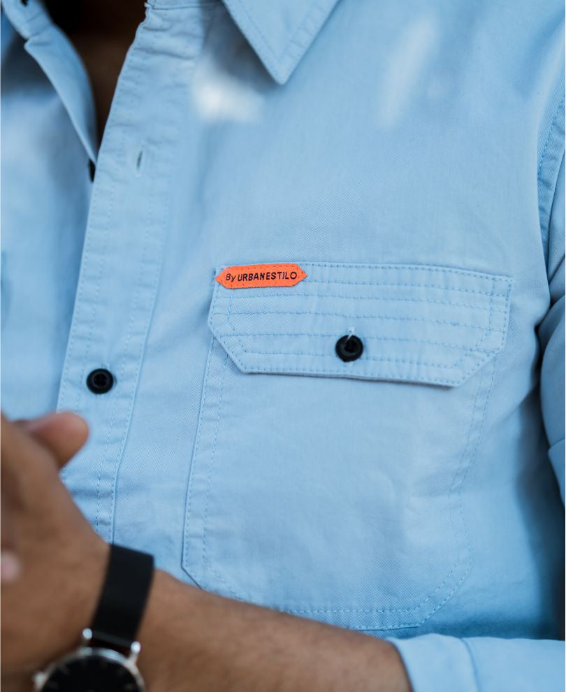 Urban Sky Blue Plain Full Sleeves Shirt