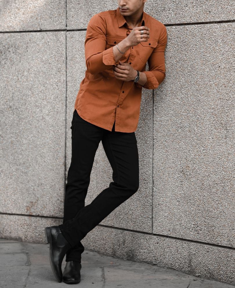 Urban Brown Plain Full Sleeves Shirt