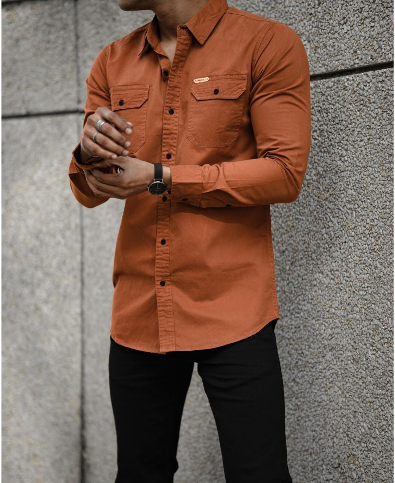 Urban Brown Plain Full Sleeves Shirt