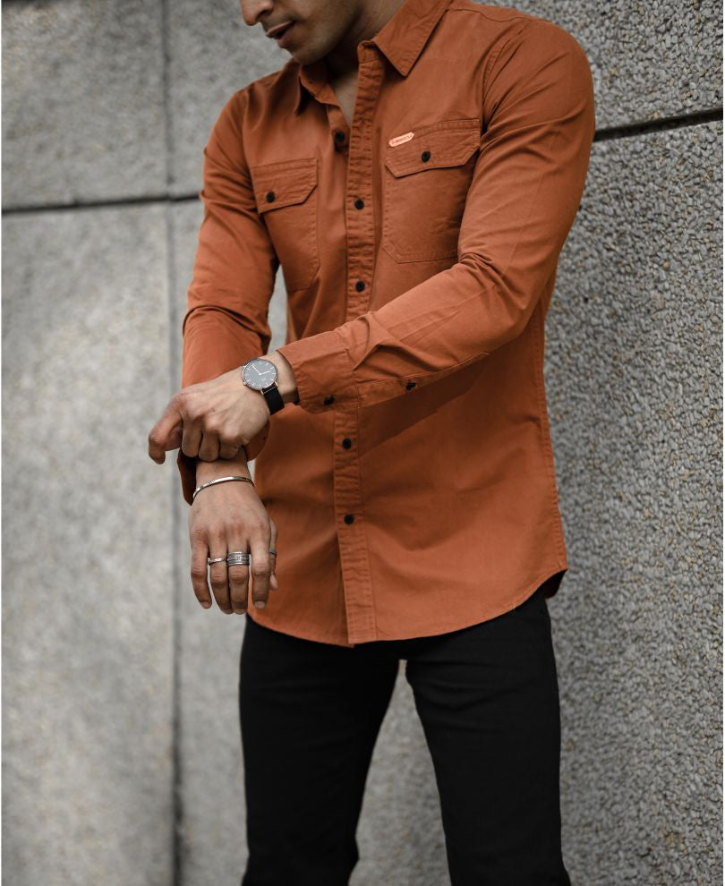 Urban Brown Plain Full Sleeves Shirt