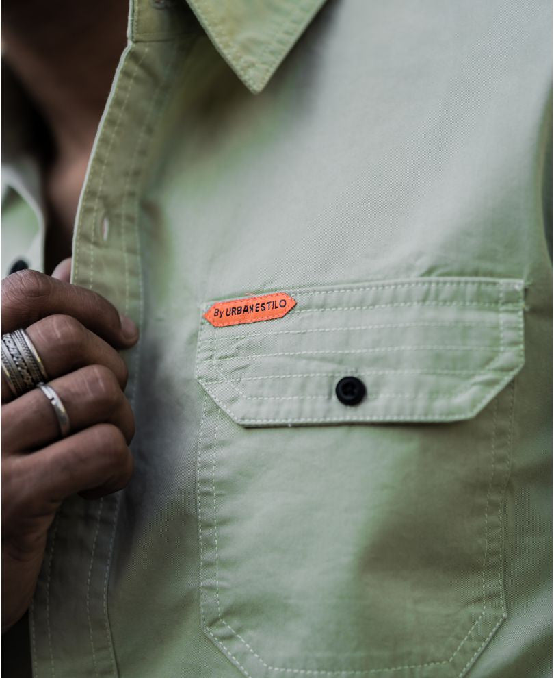 Urban Light Green Plain Full Sleeves Shirt