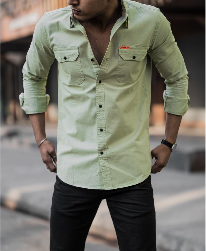 Urban Light Green Plain Full Sleeves Shirt