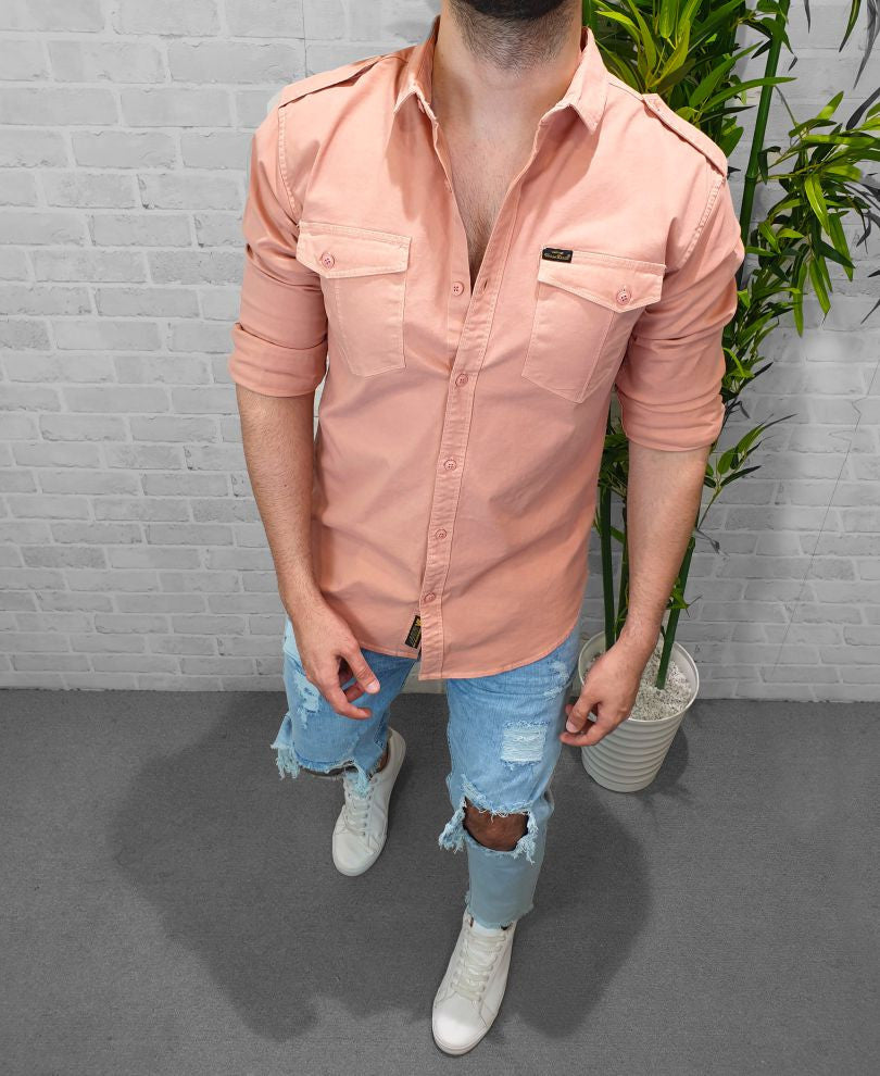 Pink Plain Denim Shirt
