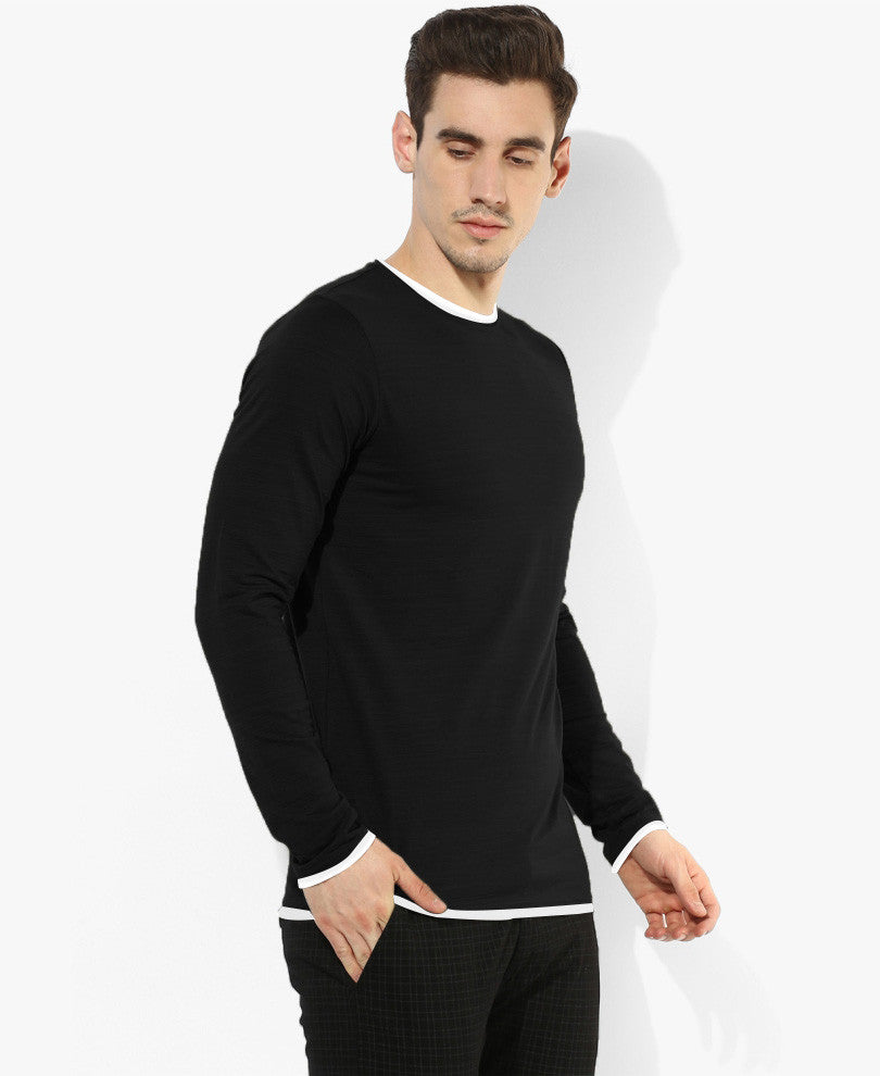 Black Round Neck Full Sleeves T-Shirt