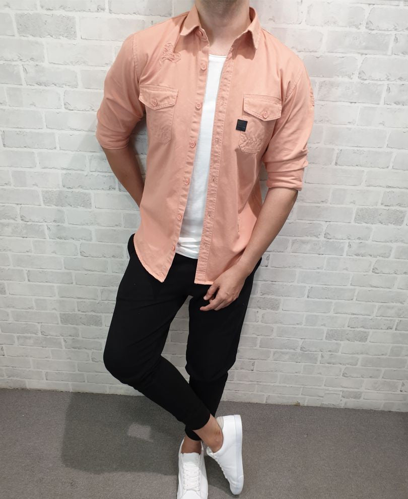 Urban Pink Ripped Denim Casual Shirt