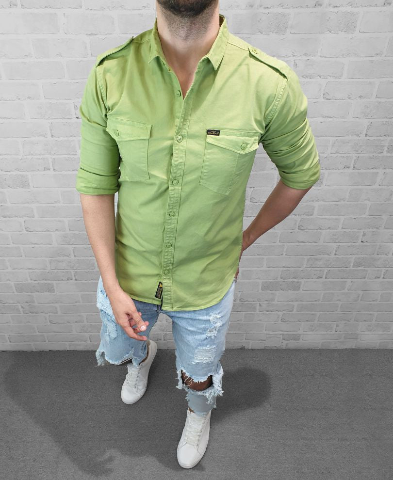 Light Green Plain Denim Shirt