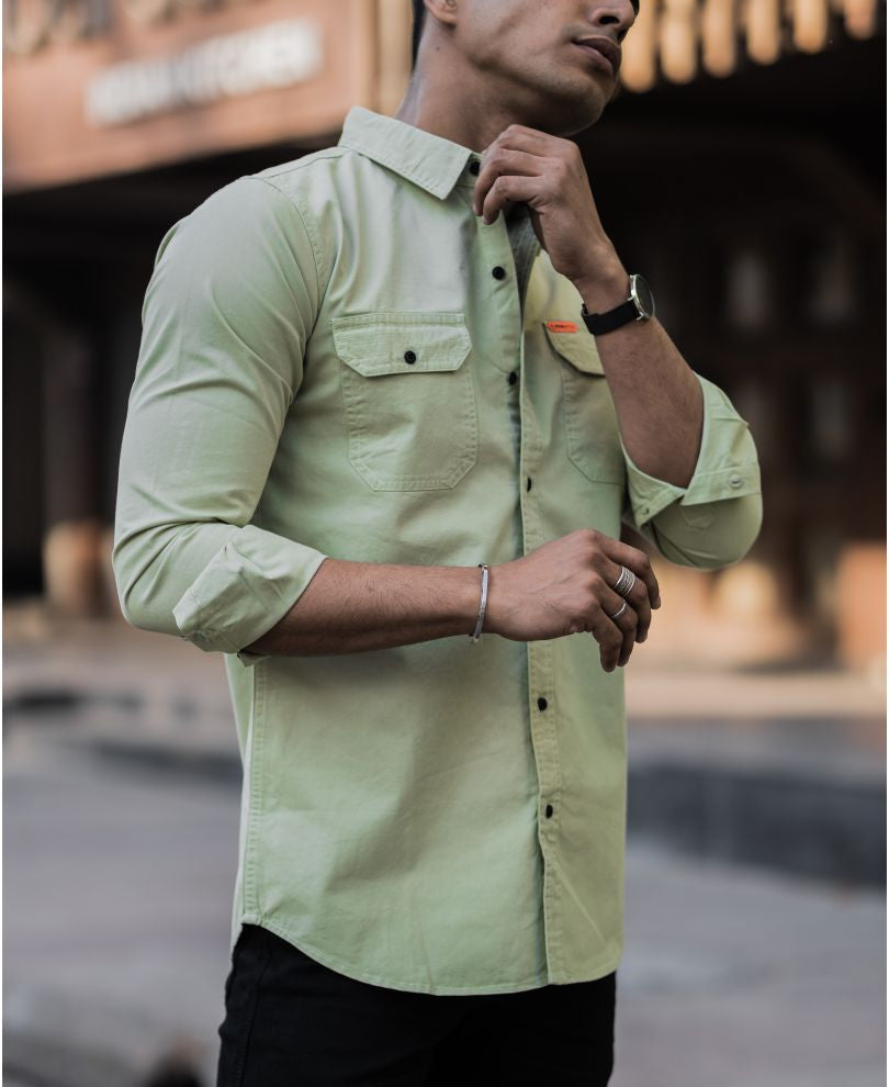 Urban Light Green Plain Full Sleeves Shirt