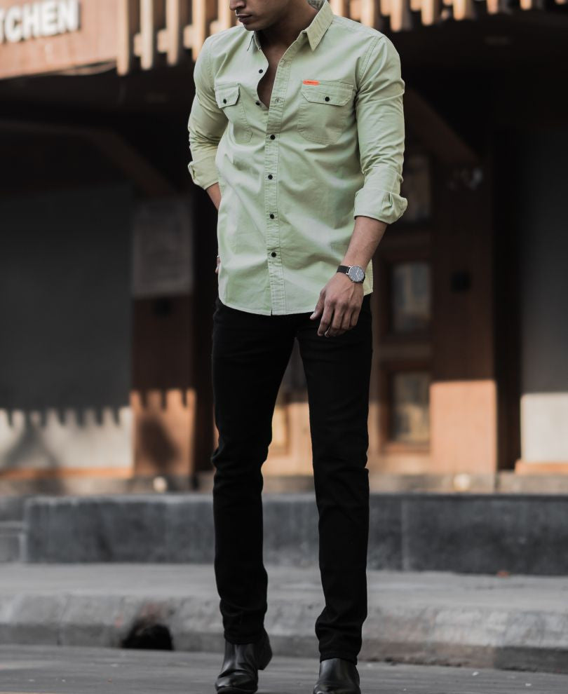 Urban Light Green Plain Full Sleeves Shirt