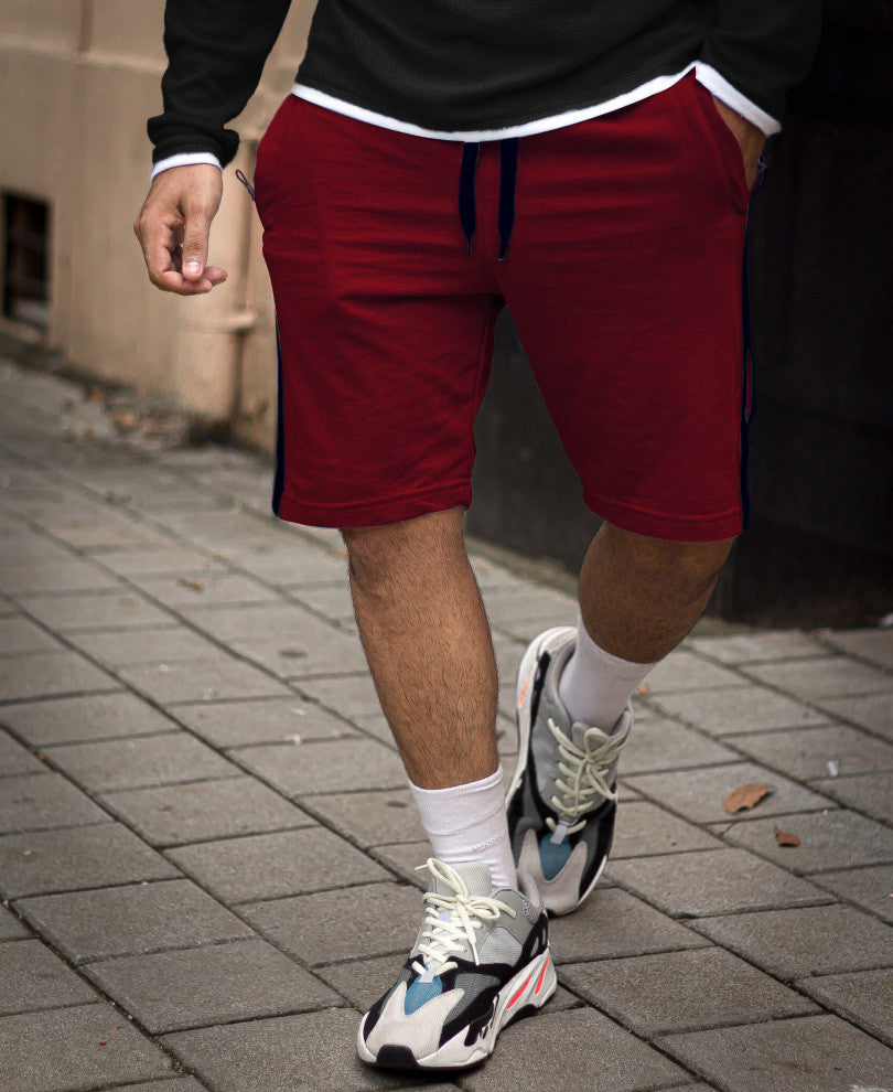 Maroon Double Side Stripe Shorts