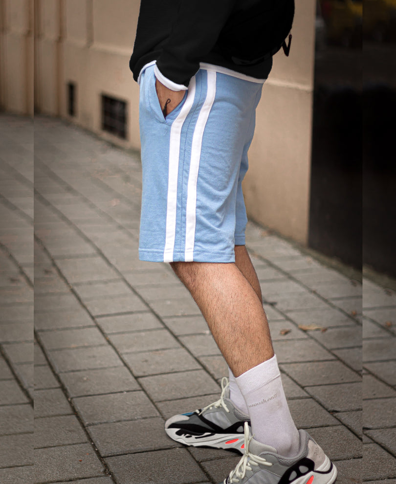 Sky Blue Double Side Stripe Shorts