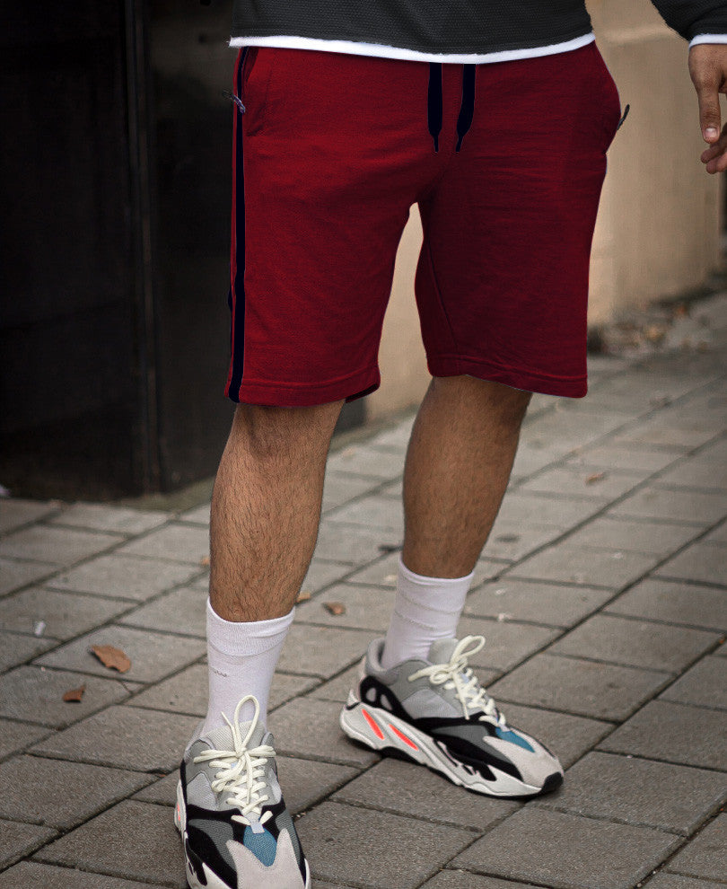 Maroon Double Side Stripe Shorts
