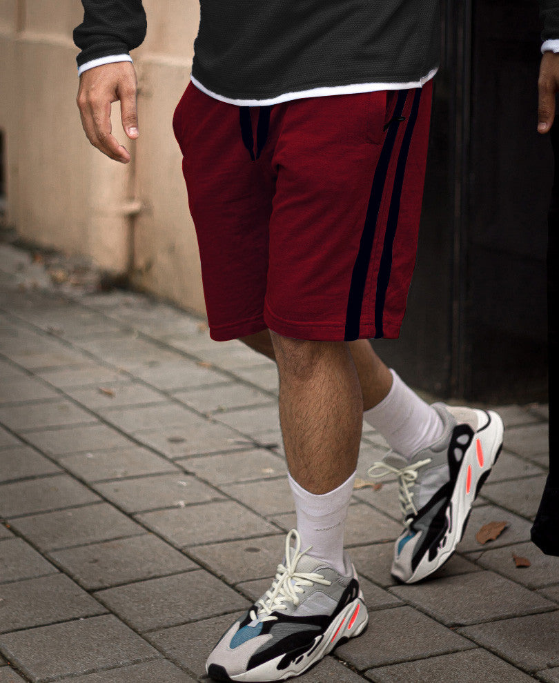 Maroon Double Side Stripe Shorts