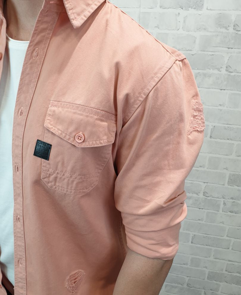 Urban Pink Ripped Denim Casual Shirt