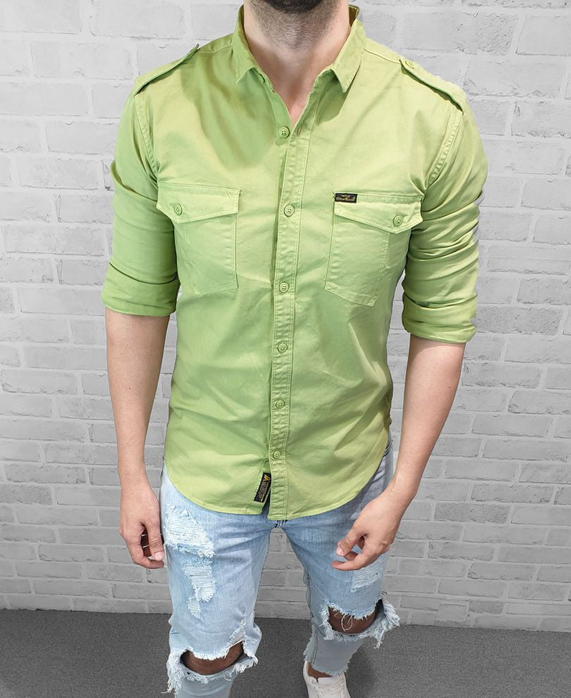 Light Green Plain Denim Shirt