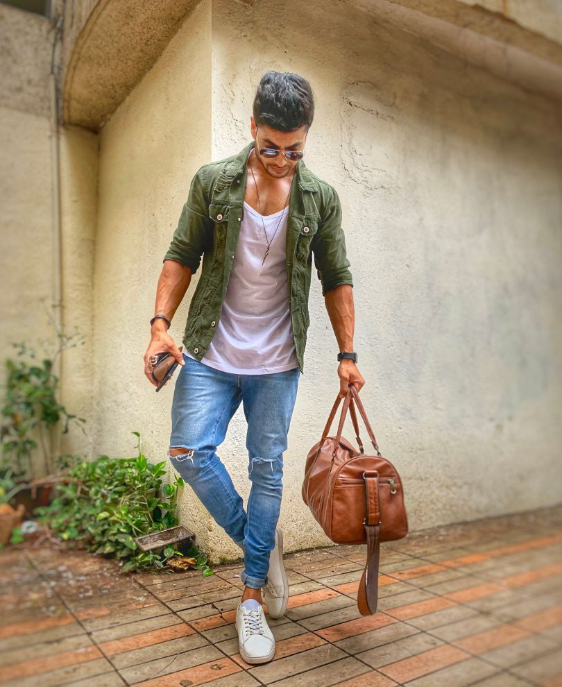 Olive Green Ripped Denim Jacket