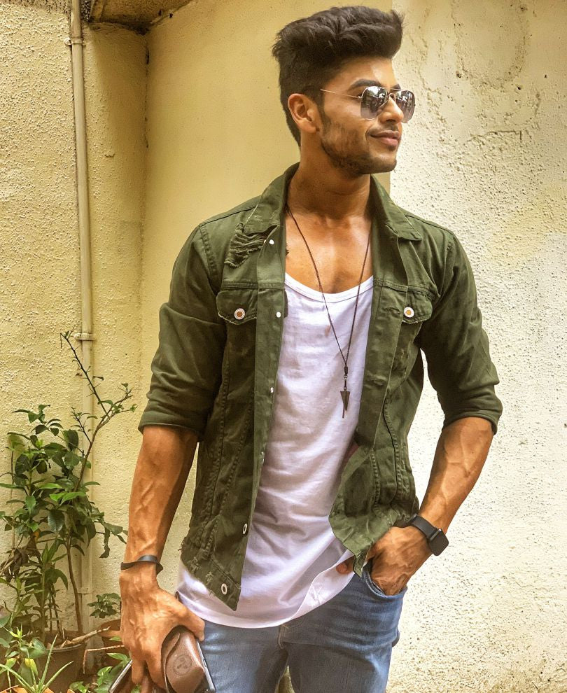 Olive Green Ripped Denim Jacket