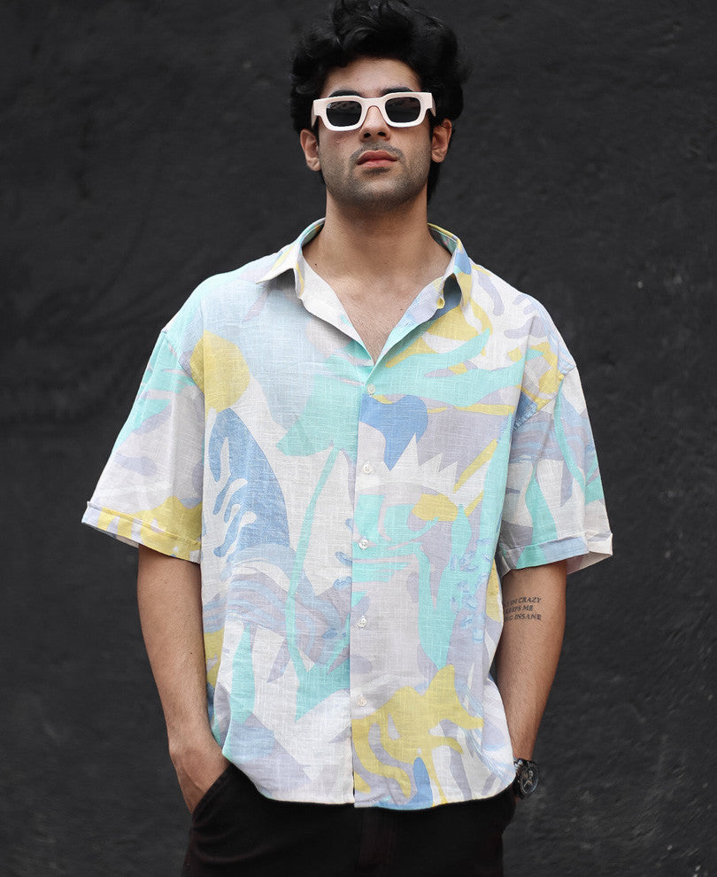 Multi Color Abstract Print Oversize Drop Shoulder Shirt