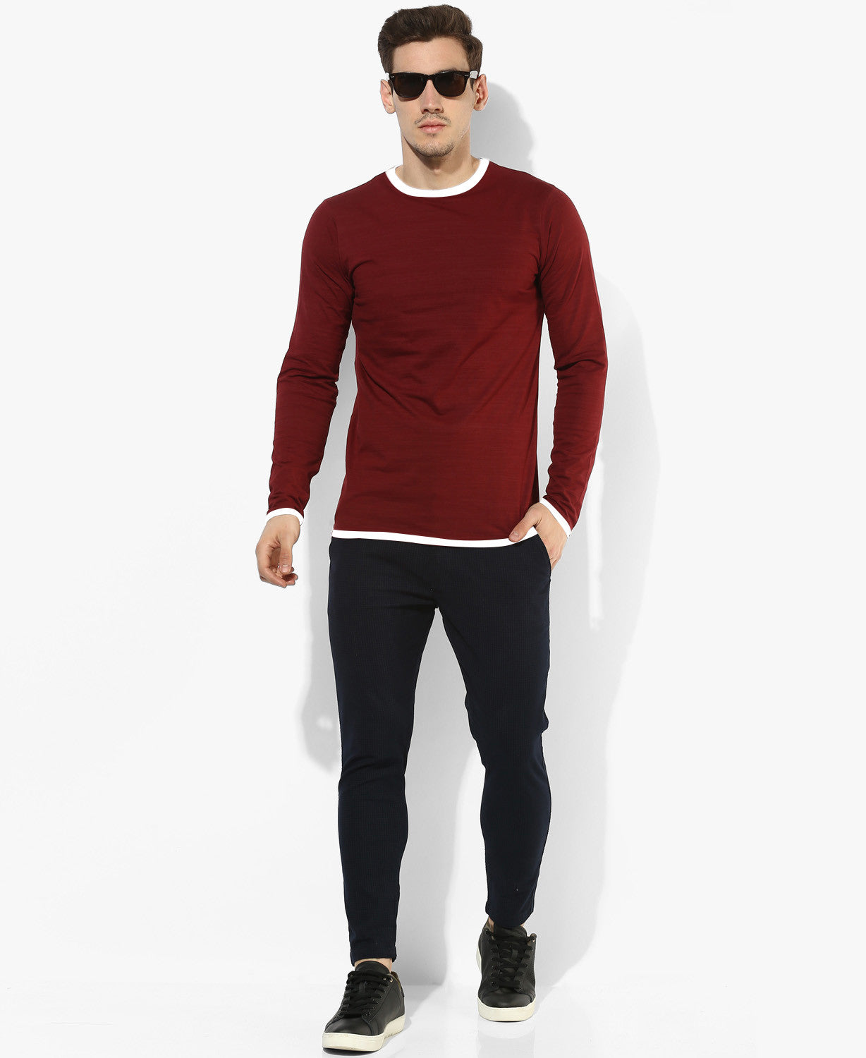 Maroon Round Neck Full Sleeves T-Shirt