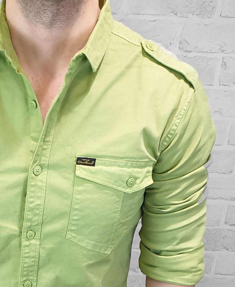 Light Green Plain Denim Shirt