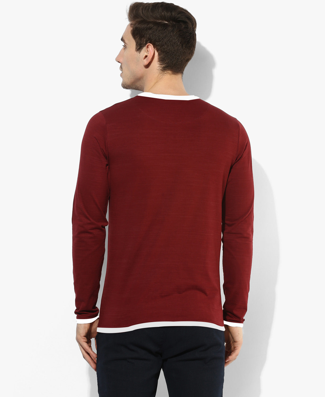 Maroon Round Neck Full Sleeves T-Shirt