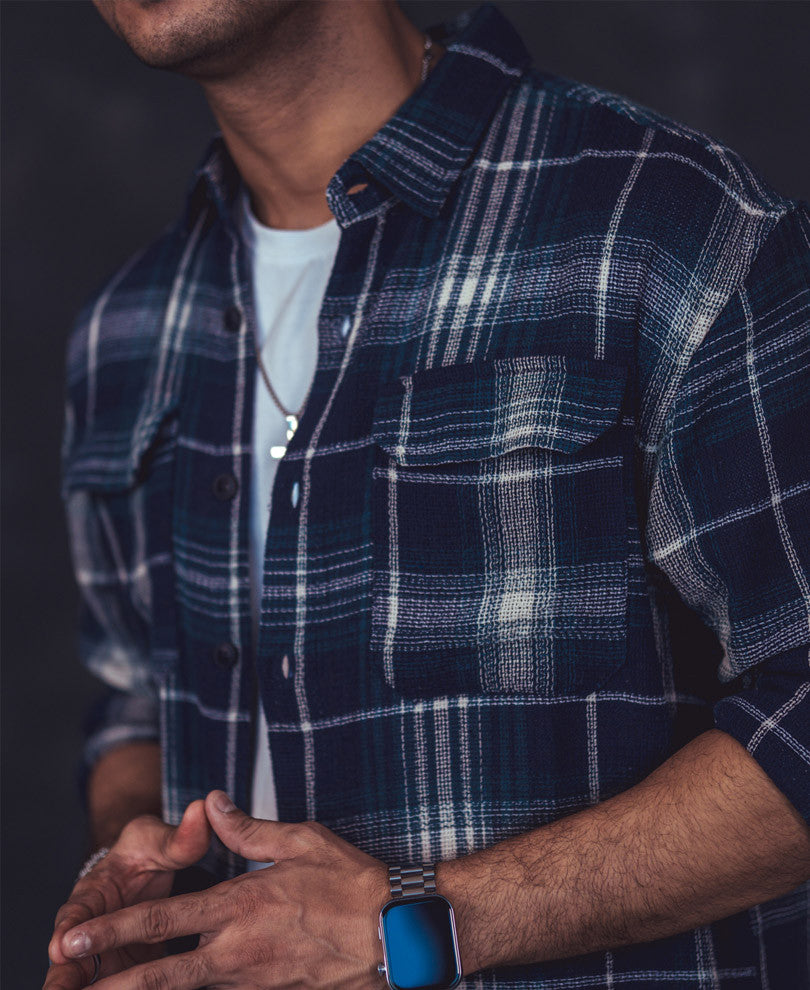 Navy Blue Checks Oversized Shirt