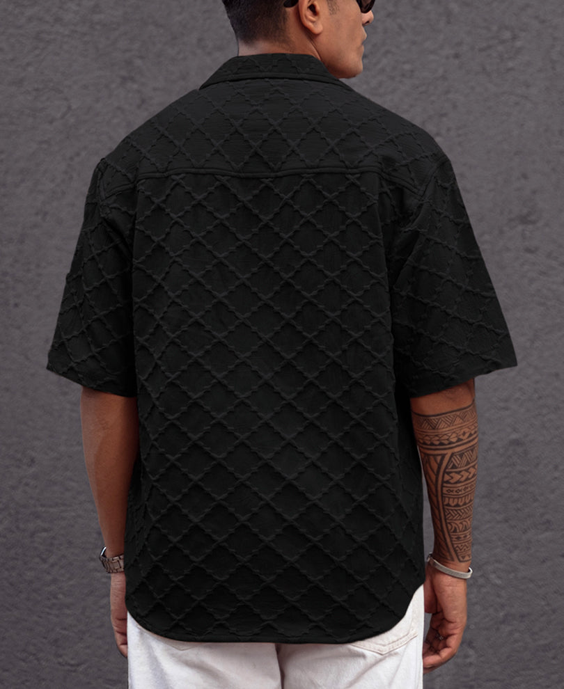 Black Structured Oversized fit Half Sleeves Shirt