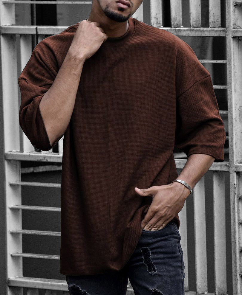 Urban Brown Solid Oversize Drop Shoulder T Shirt