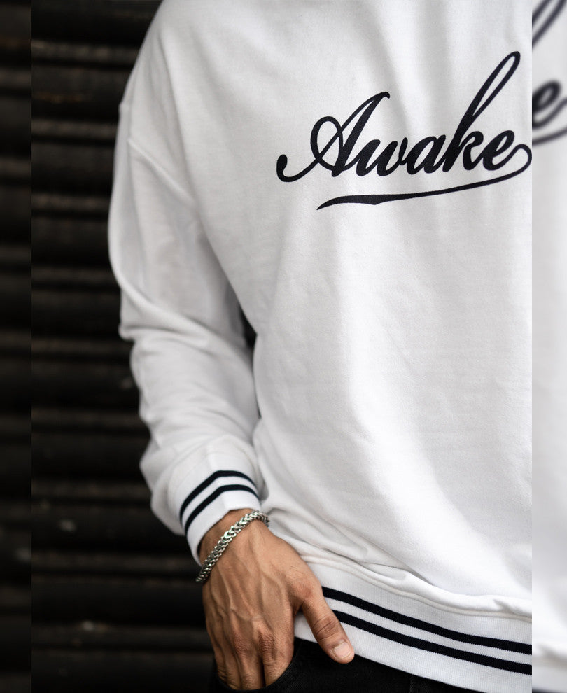 White Awake Print Oversize Drop Shoulder T Shirt