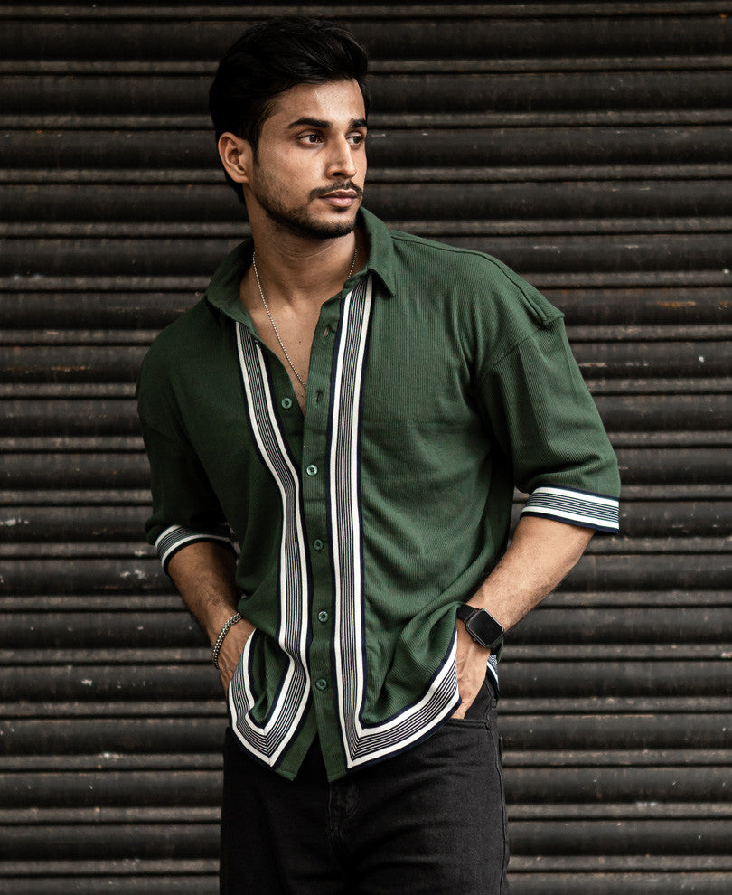 Olive Green Button Style Oversize Drop Shoulder T Shirt