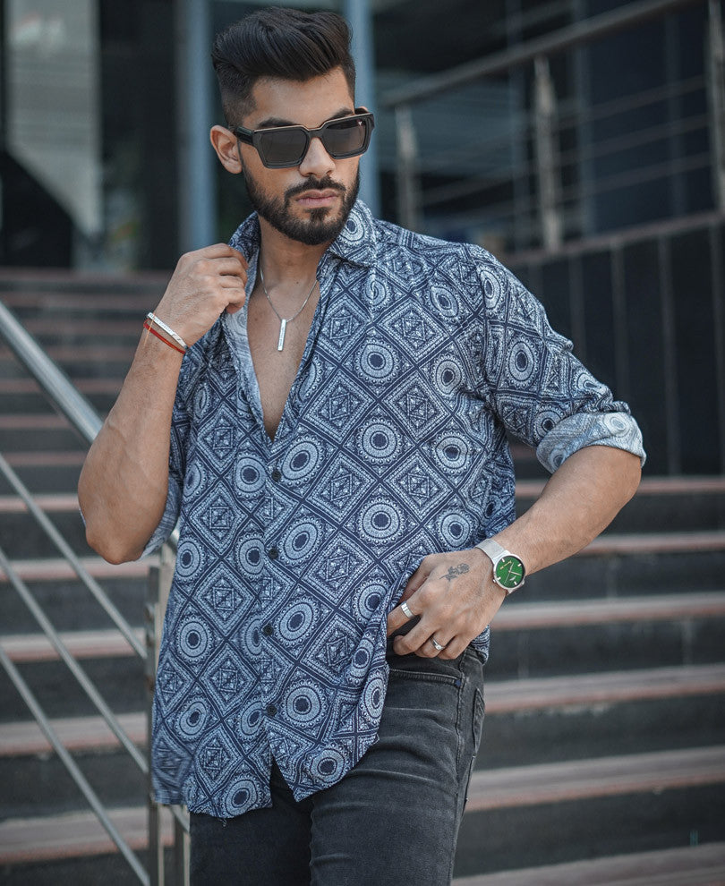 Blue Mandala Art Full Sleeves Shirt